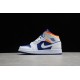 Jordan 1 Mid White Deep Royal Blue 554725-131 Basketball Shoes