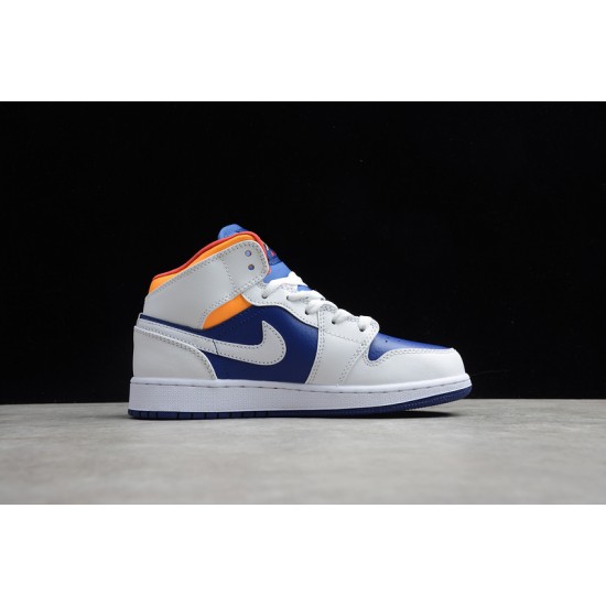 Jordan 1 Mid White Deep Royal Blue 554725-131 Basketball Shoes