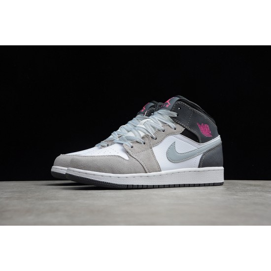 Jordan 1 Mid White Grey Hyper Pink 555112-117 Basketball Shoes