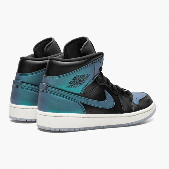 Women/Men Air Jordan 1 Mid Iridescent Black BQ6472-009 Jordan Shoes